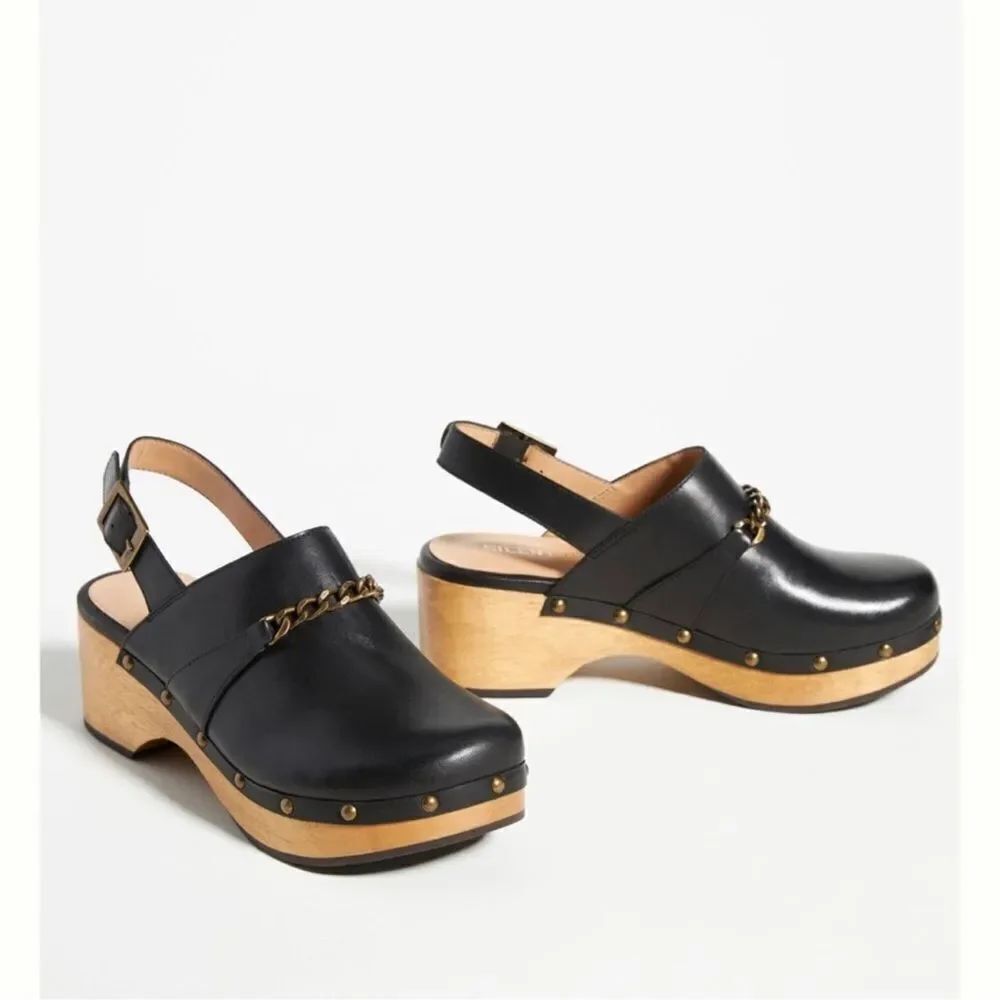 Anthropologie Silent D Georgia Slingback Heeled Black Clogs